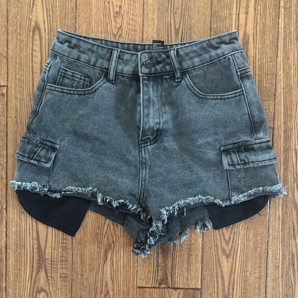 Forever 21 Dark Gray/black Denim Jean Shorts